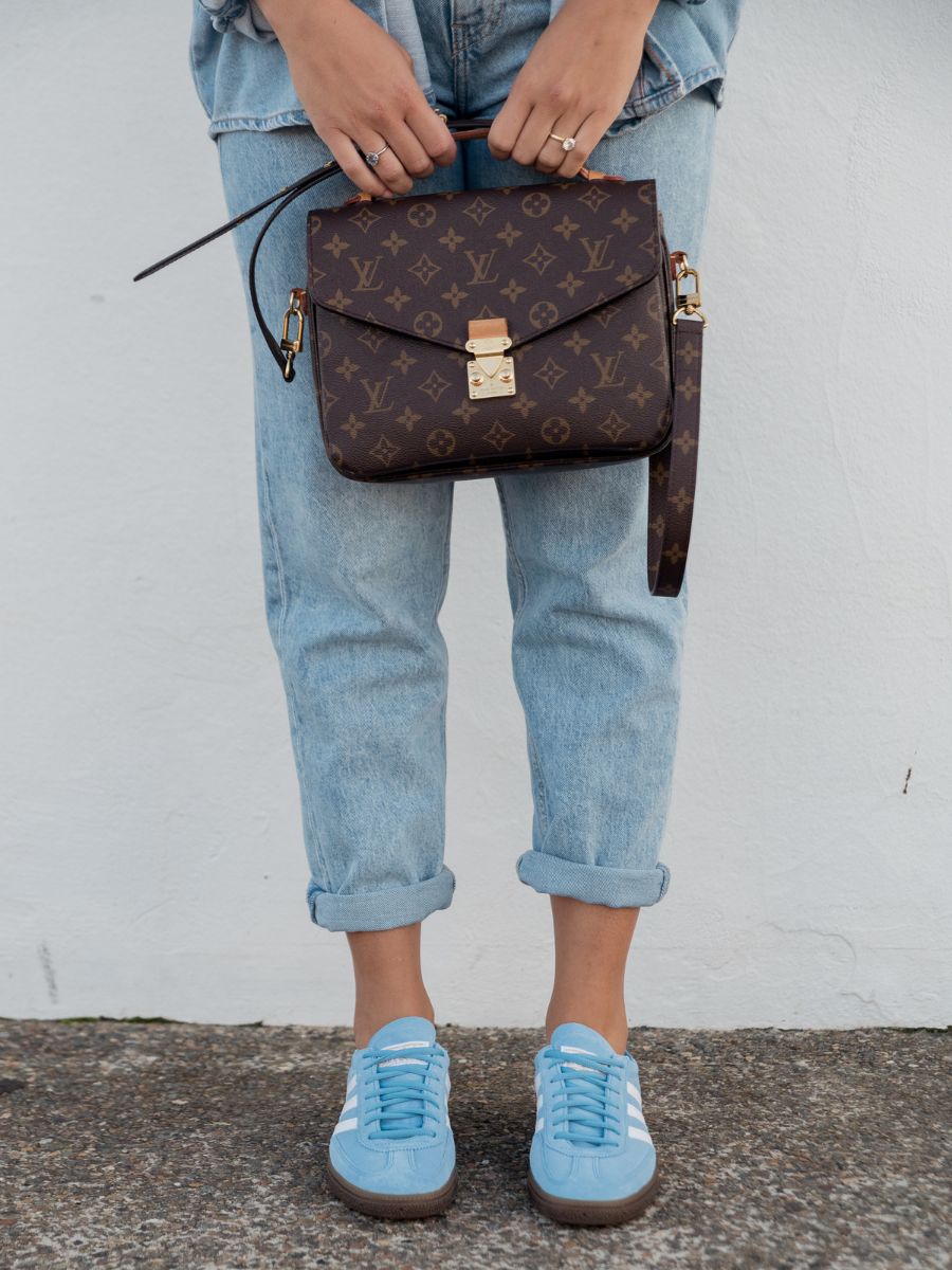 Double Denim Outift with Louis Vuitton Bag and Sneakers